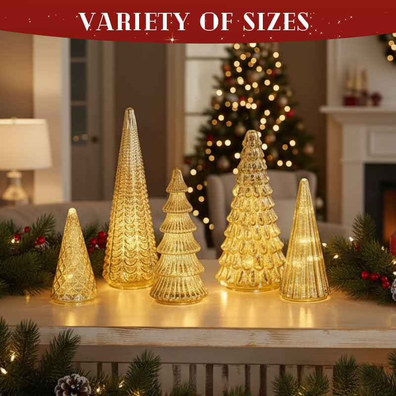 ✨ Skimrande jul – set med upplyst julgran i kvicksilverglas ✨