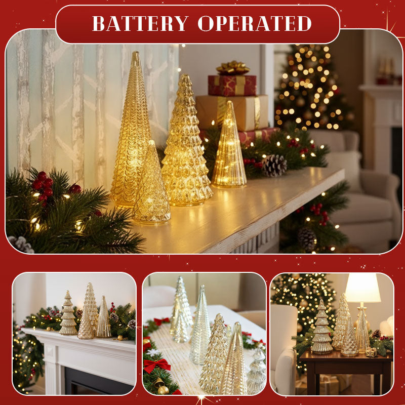 ✨ Skimrande jul – set med upplyst julgran i kvicksilverglas ✨