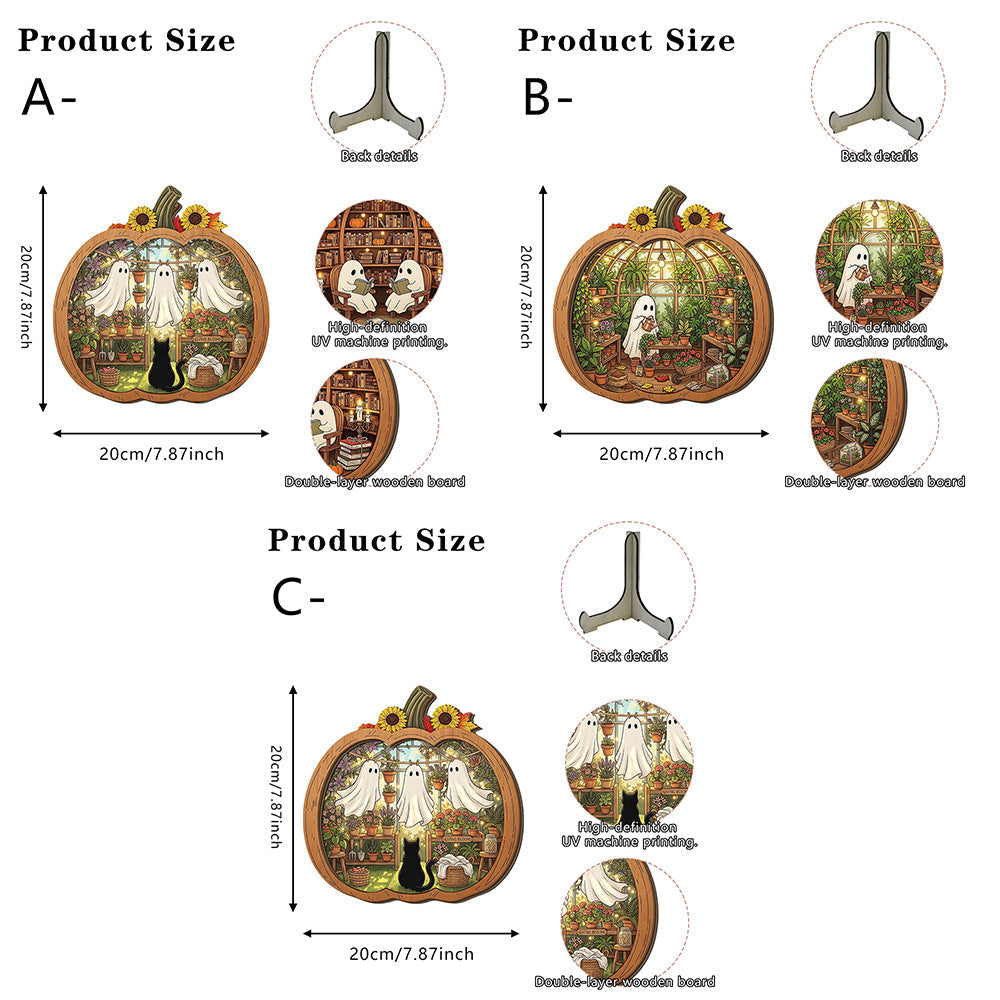 π» Enchanting Halloween pumpkin decorations with ghosts | Cozy wooden table decorations with charming motifs