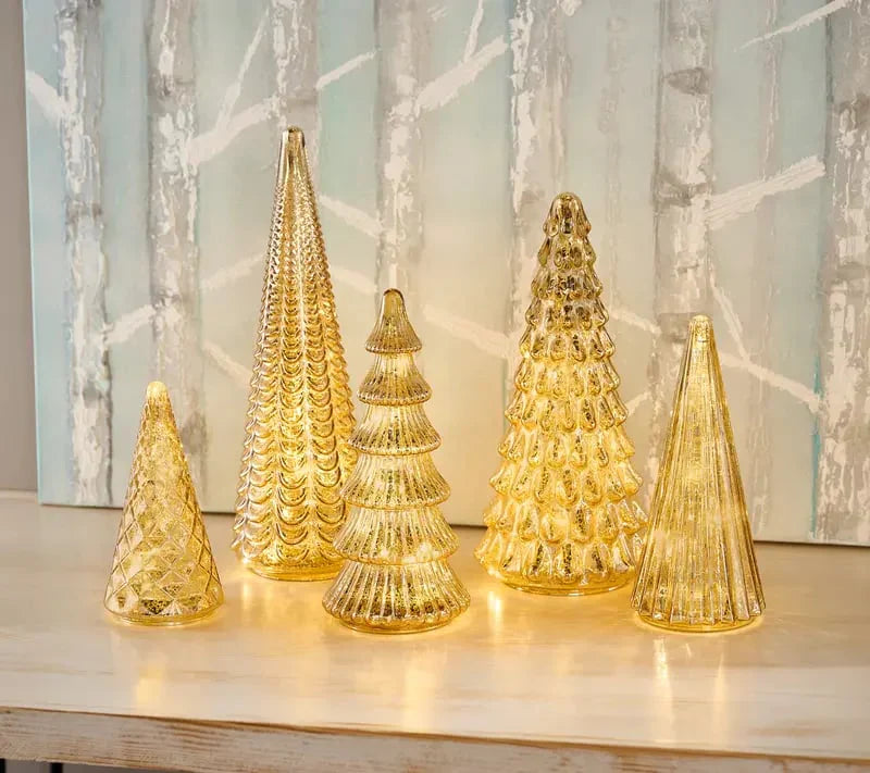 ✨ Skimrande jul – set med upplyst julgran i kvicksilverglas ✨