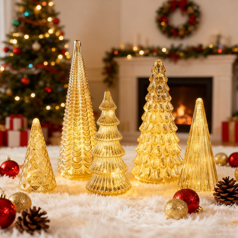 ✨ Skimrande jul – set med upplyst julgran i kvicksilverglas ✨