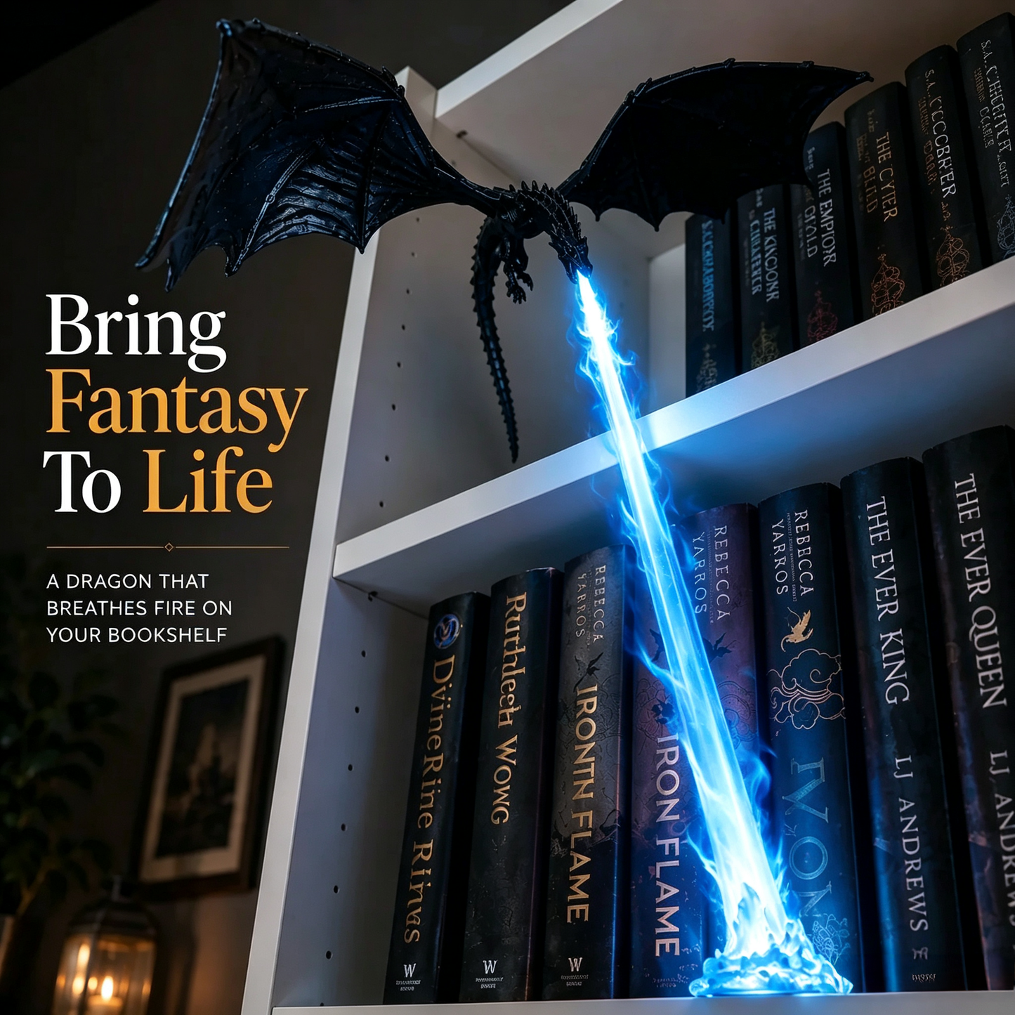 π Fire-breathing dragon bookshelf decoration lamp + LED flame lighting set