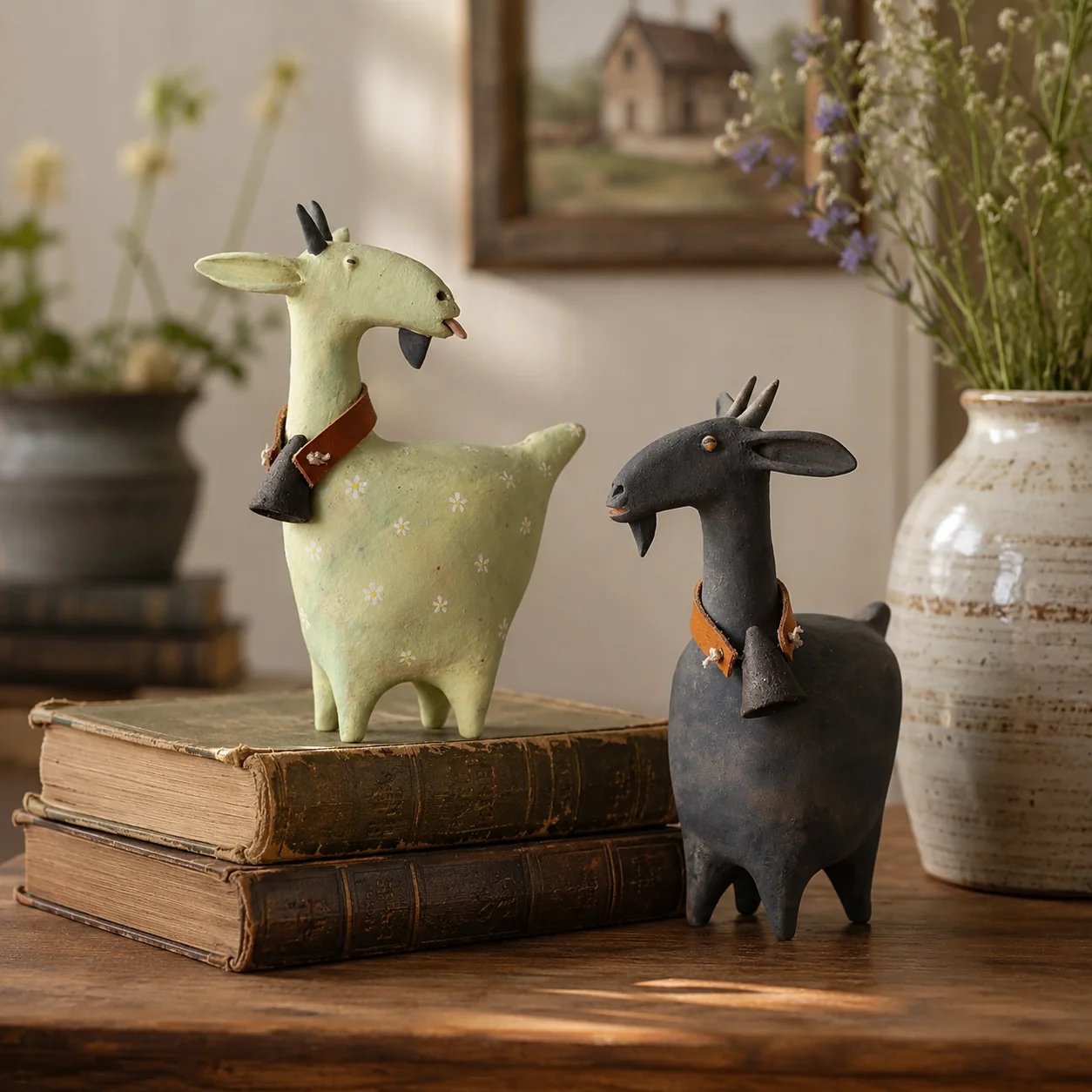 Whimsical Farmhouse Goat Figurines