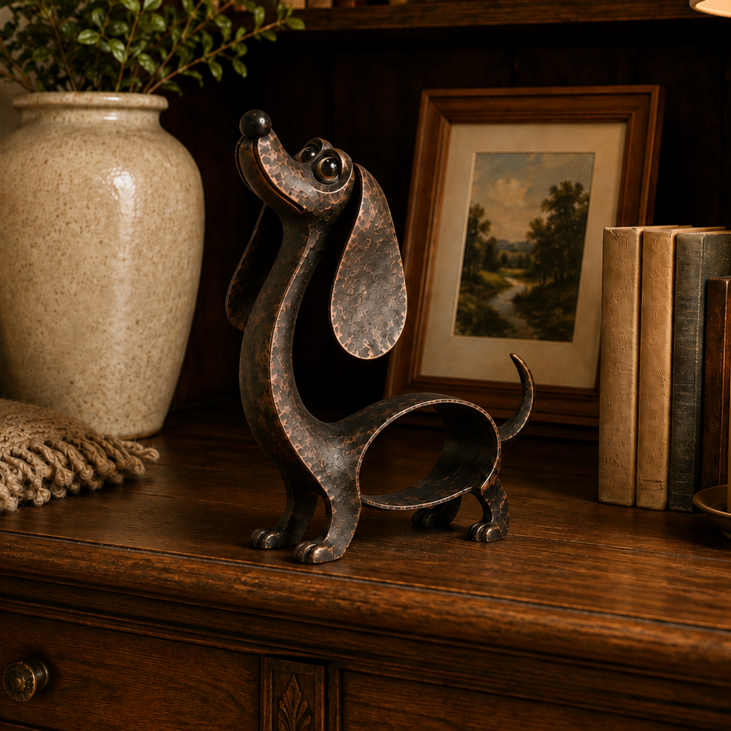 Antique Bronze Dachshund Sculpture