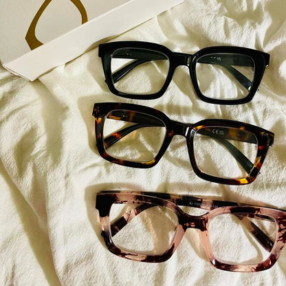 👓3-pack sköldpaddsmönstrade läsglasögon - Blåljusblockerande, stora fyrkantiga läsglasögon