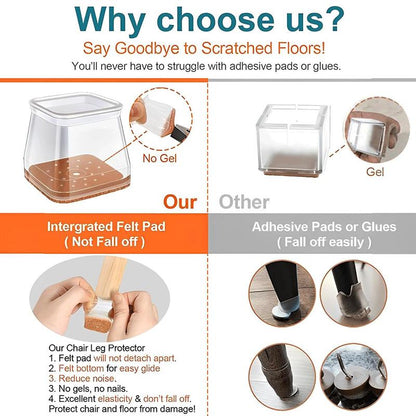 ✨ Transparenta benskydd för bord och stolar - Förtjockade, slitstarka, tysta och reptåliga filtbenskydd