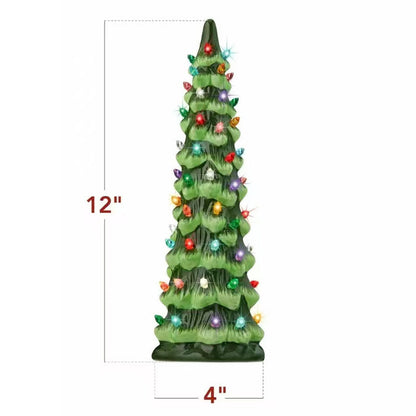 Handmålad keramisk julgran med led-lampor, förtänd🎄