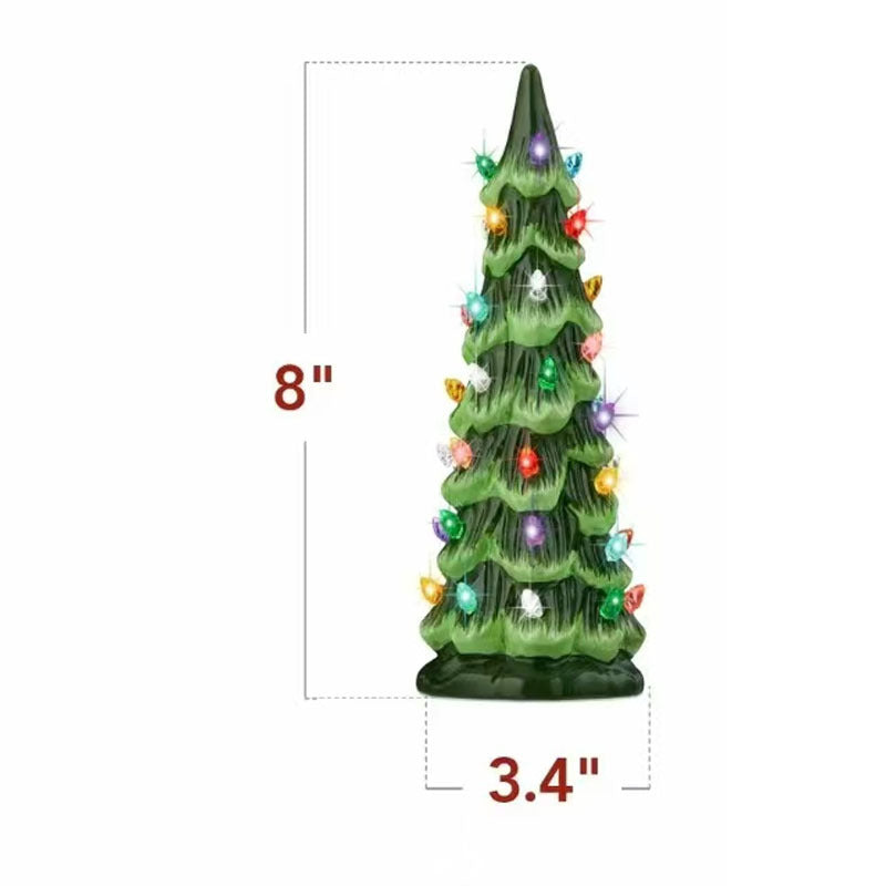 Handmålad keramisk julgran med led-lampor, förtänd🎄