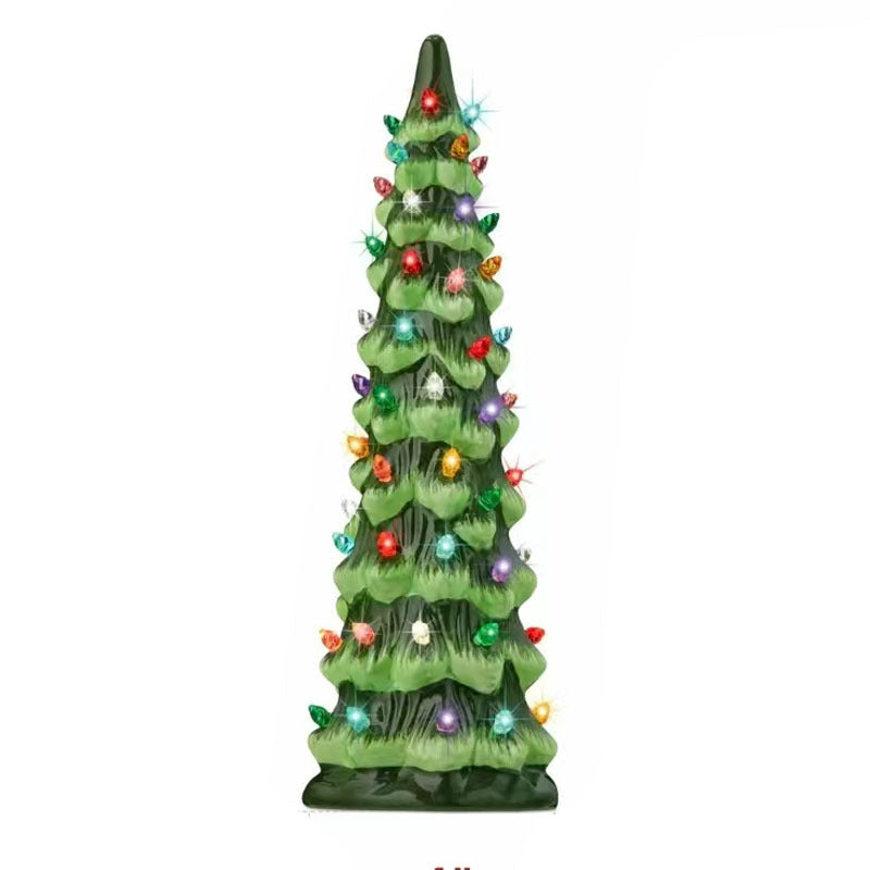 Handmålad keramisk julgran med led-lampor, förtänd🎄
