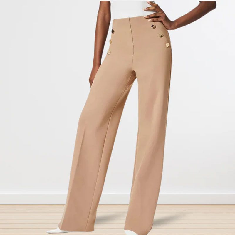 Hög Elastisk Knapp Med Breda Ben Slimbyxor Leggings🔥Fri frakt