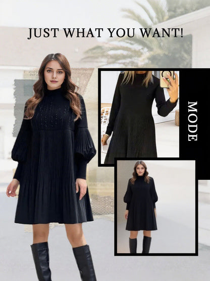 2025 Ny design✨Damklänning med ståkrage och lanternärm i plusstorlek🌈👗