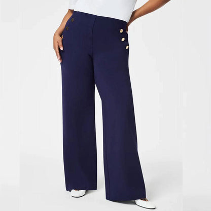 Hög Elastisk Knapp Med Breda Ben Slimbyxor Leggings🔥Fri frakt