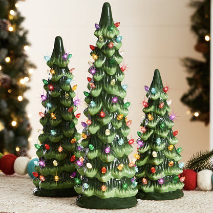 Handmålad keramisk julgran med led-lampor, förtänd🎄