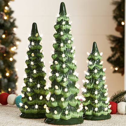 Handmålad keramisk julgran med led-lampor, förtänd🎄