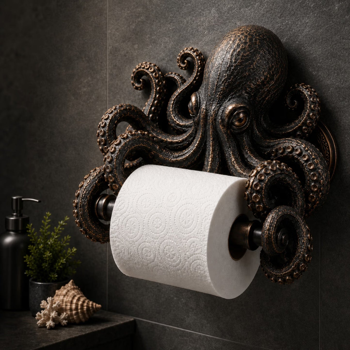 Ocean Guardian Toilet Paper Holder with Turtle/Shark/Octopus Design, Resin Wall Mount Bathroom Decor, Housewarming/Father's Day Gift for Ocean Lover