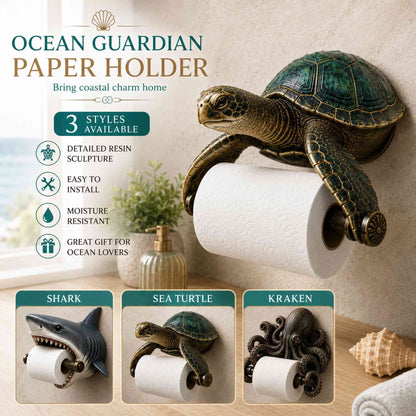 Ocean Guardian Toilet Paper Holder with Turtle/Shark/Octopus Design, Resin Wall Mount Bathroom Decor, Housewarming/Father's Day Gift for Ocean Lover