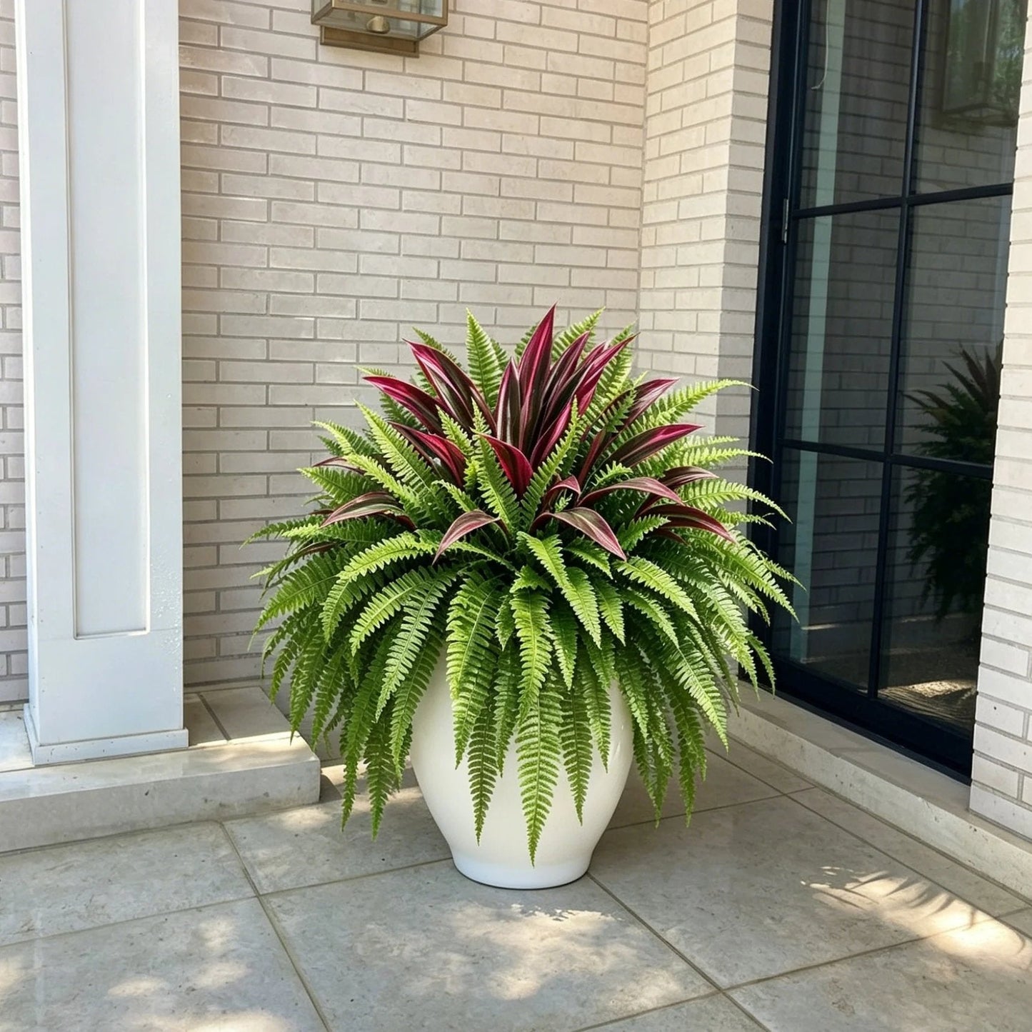 🌿 Lifelike Artificial Fern & Red Dracaena: UV-Resistant Outdoor Plant! ✨