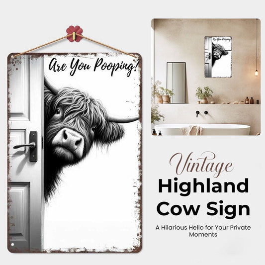 🐄 Den fräcka besökaren: Vintage höglandskon-skylt