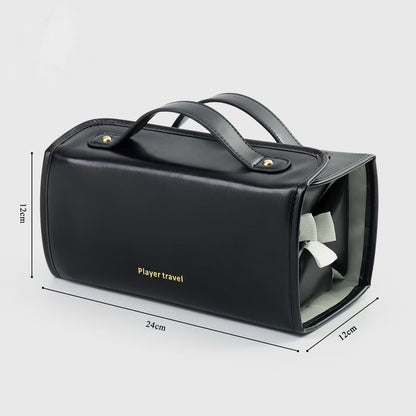 Portable leather cosmetic bag