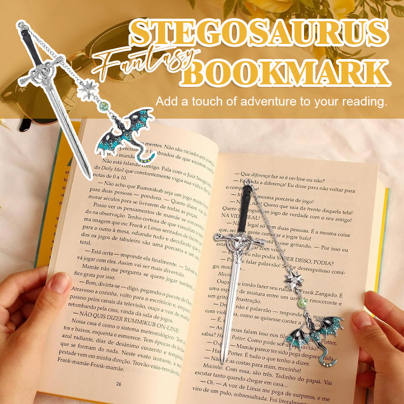 Bokmärke för fantasy-stegosaurus · Ge din läsning en touch av äventyr.
