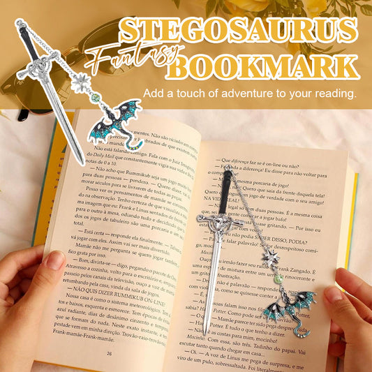 Bokmärke för fantasy-stegosaurus · Ge din läsning en touch av äventyr.