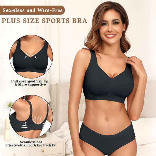 Sömlös och bygelfri sport-bh i plusstorlek