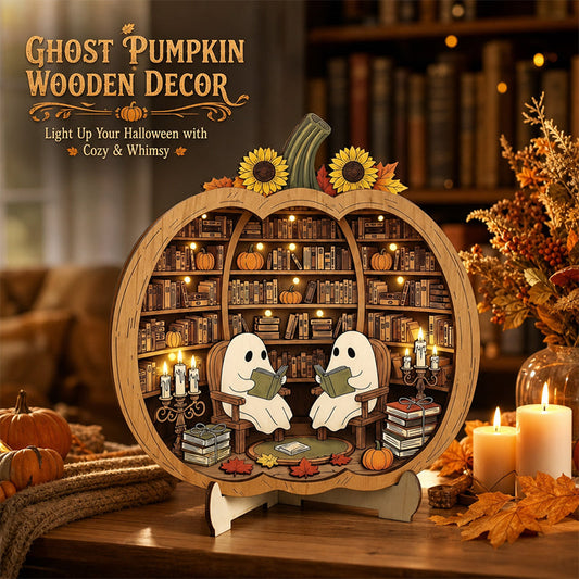 👻 Enchanting Halloween pumpkin decorations with ghosts | Cozy wooden table decorations with charming motifs