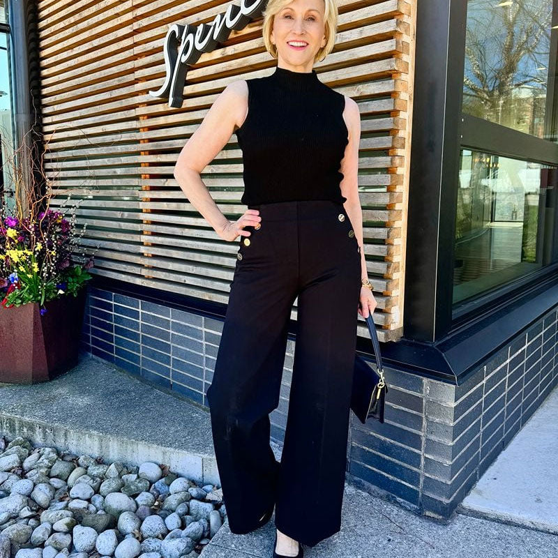 Hög Elastisk Knapp Med Breda Ben Slimbyxor Leggings🔥Fri frakt