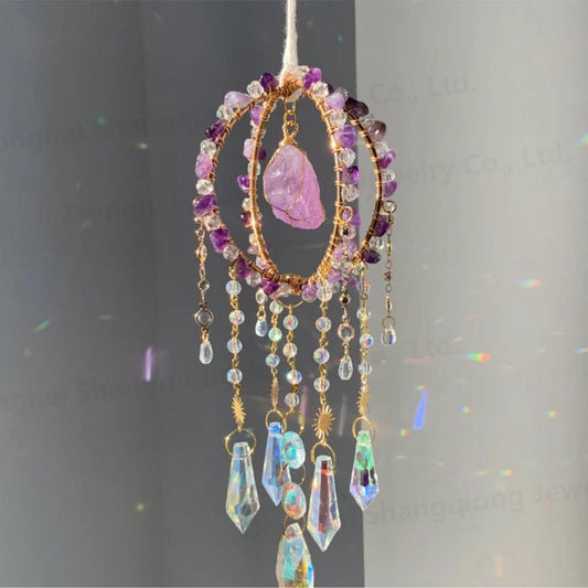 Rund naturlig solfångare i kristall/Round Natural Crystal Suncatcher