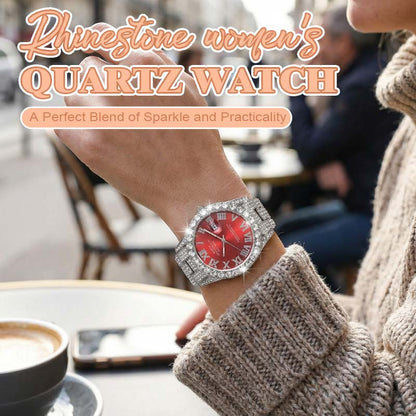 Damkvartsklocka med stålarmband i strass