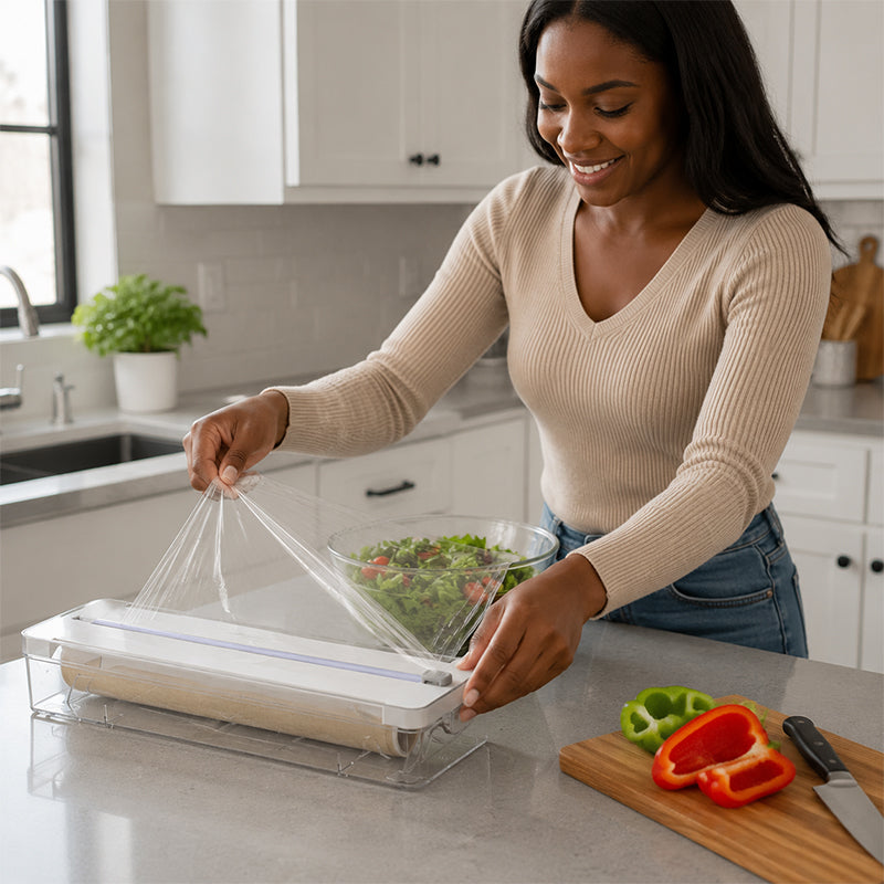 Kitchen Aluminum Foil Paper Plastic Wrap Storage Cutting Box 🍳