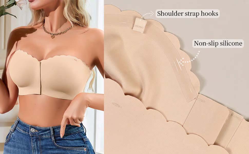 Sömlös framknäppning med axelband och bandeau-bh/Seamless Front Closure Strapless Bandeau Bra