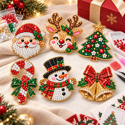✨🎄 DIY Christmas Diamond Painting Brooch Kit — 6 Festive Designs, Wearable Sparkle