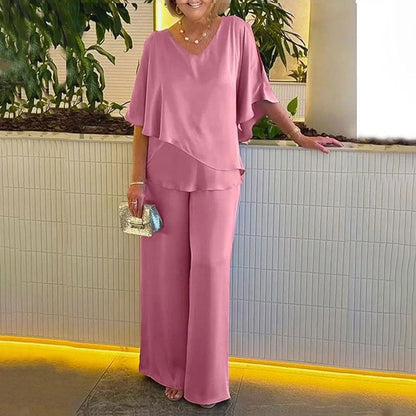 💕Charmigt set med oregelbunden topp och byxor med vida ben/💕Charming set with irregular top and wide-leg pants