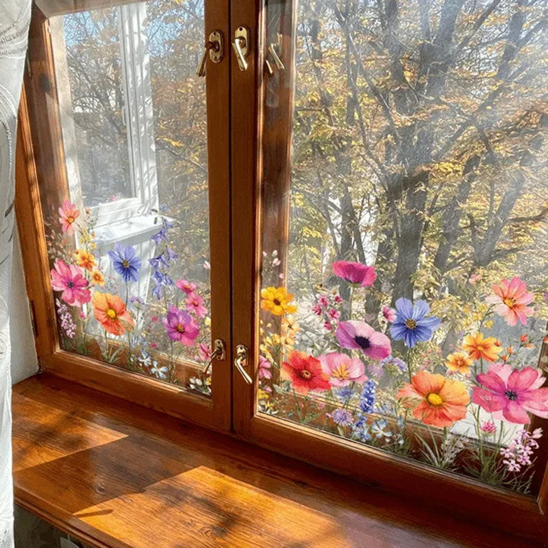 💐Färgglad Blombukett Fönsterklistermärke🖼️(Klipp Till Önskad Storlek)