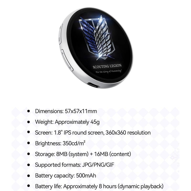📱 Pixel Touch Digital Badge-skärm – 📸 500mAh Lätt Foto/Video/GIF-nål