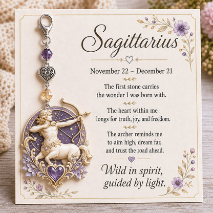 🌙12 Zodiac Birthstone Charm Keepsake Card