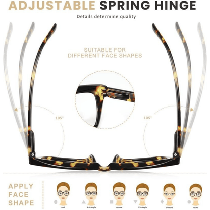 👓3-pack sköldpaddsmönstrade läsglasögon - Blåljusblockerande, stora fyrkantiga läsglasögon