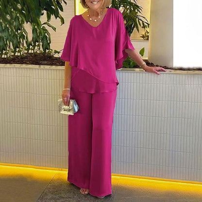 💕Charmigt set med oregelbunden topp och byxor med vida ben/💕Charming set with irregular top and wide-leg pants