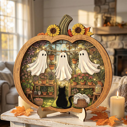 👻 Enchanting Halloween pumpkin decorations with ghosts | Cozy wooden table decorations with charming motifs