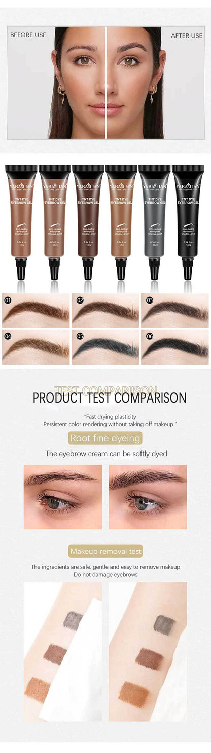 Långvarig, vattenfast och smetfri flytande ögonbrynsgel/färg