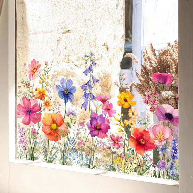💐Färgglad Blombukett Fönsterklistermärke🖼️(Klipp Till Önskad Storlek)