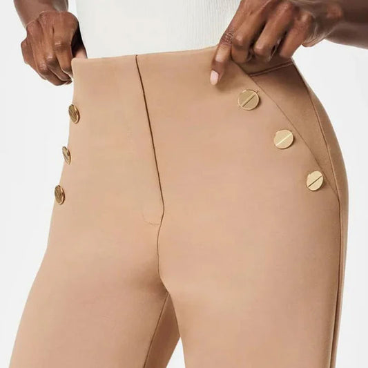 Hög Elastisk Knapp Med Breda Ben Slimbyxor Leggings🔥Fri frakt