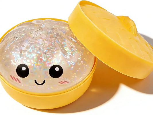 Glitter Dumpling Squishy Box – Söt fidgetleksak som lindrar ångest, med förvaringslåda