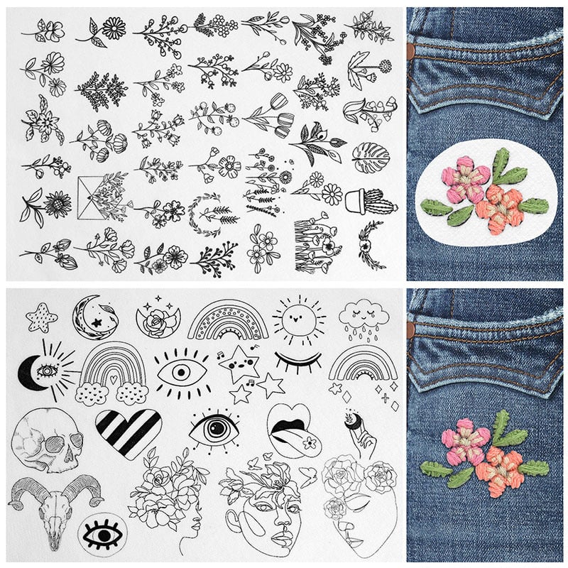 🌸Blomsterlinjer Designade Blomsterkantmönster Broderimönster – Stick & Stitch för nybörjare