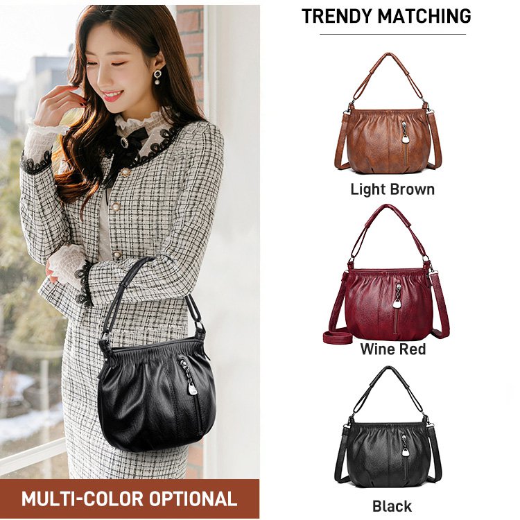 Mjuk läderväska med skrynklig design 👜✨