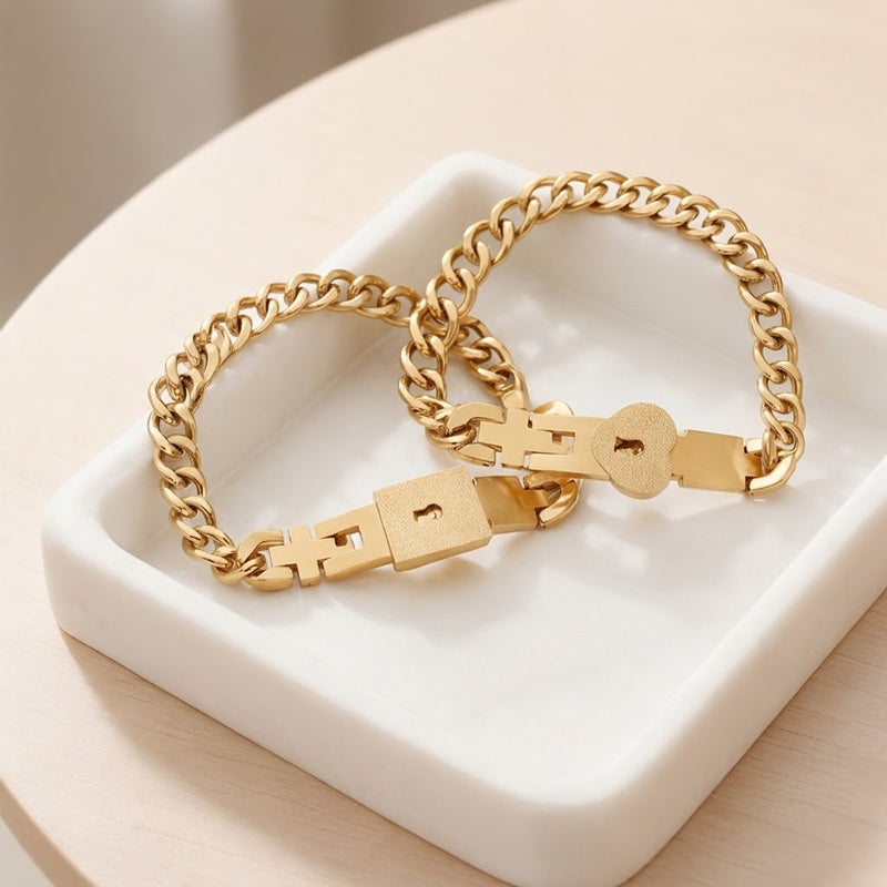 Matching bracelets with a heart-shaped lock