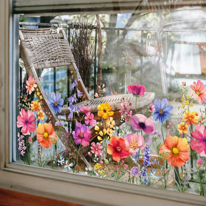 💐Färgglad Blombukett Fönsterklistermärke🖼️(Klipp Till Önskad Storlek)