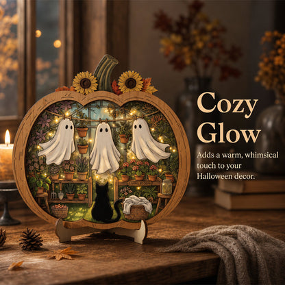 👻 Enchanting Halloween pumpkin decorations with ghosts | Cozy wooden table decorations with charming motifs