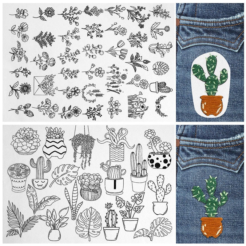 🌸Blomsterlinjer Designade Blomsterkantmönster Broderimönster – Stick & Stitch för nybörjare
